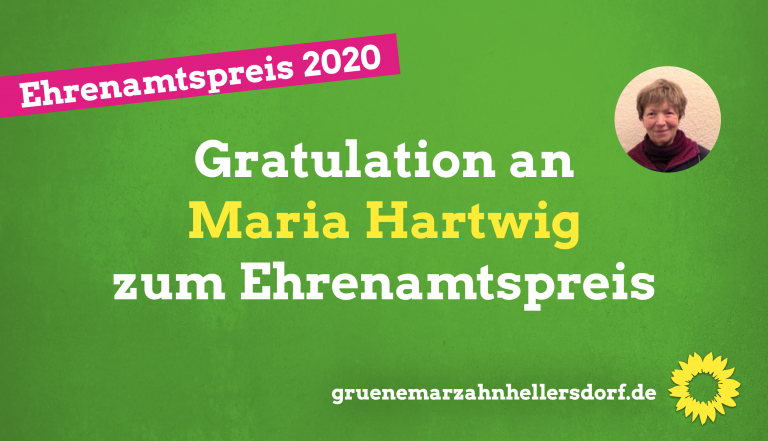 Gratulation an Maria Hartwig zum Ehrenamtspreis