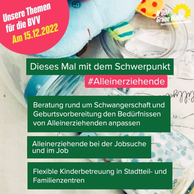 Bündnisgrüne legen Schwerpunkt in der Dezember BVV auf das Thema Alleinerziehende